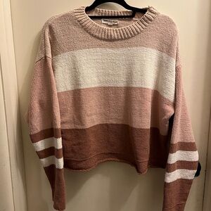 Free People Colorblock Sweater - Pink, White, and Brown